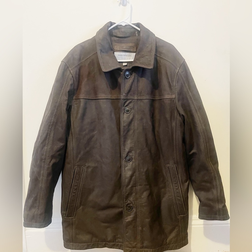 Vintage Andrew Marc New York Leather Winter Jacket w/ Wool Lining, Many Pockets